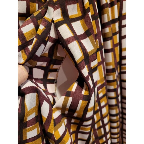 Gal Meets Glam Lindsey Windowpane Tie Neck Dress Purple Tan Sz 6 Office - Picture 8 of 9